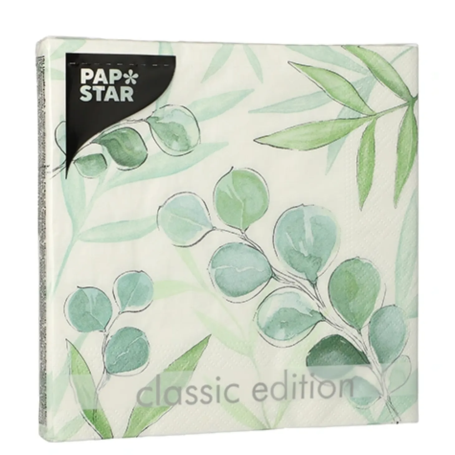 PAPSTAR Servietten, 3-lagig 1/4-Falz 33 cm x 33 cm "Eucalyptus Twigs"