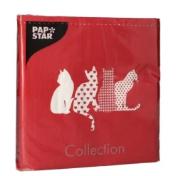 PAPSTAR Servietten, 3-lagig 1/4-Falz 33 cm x 33 cm rot "Cats"
