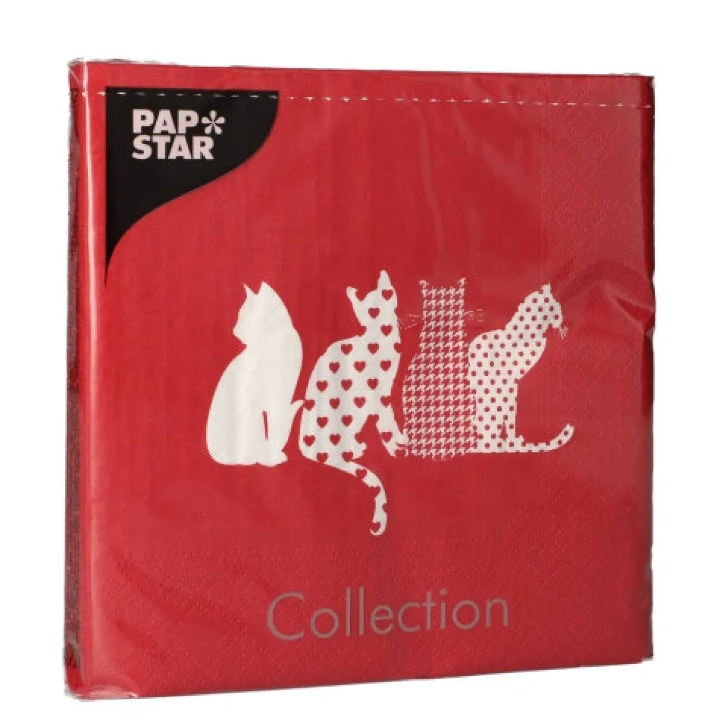 PAPSTAR Servietten, 3-lagig 1/4-Falz 33 cm x 33 cm rot "Cats"