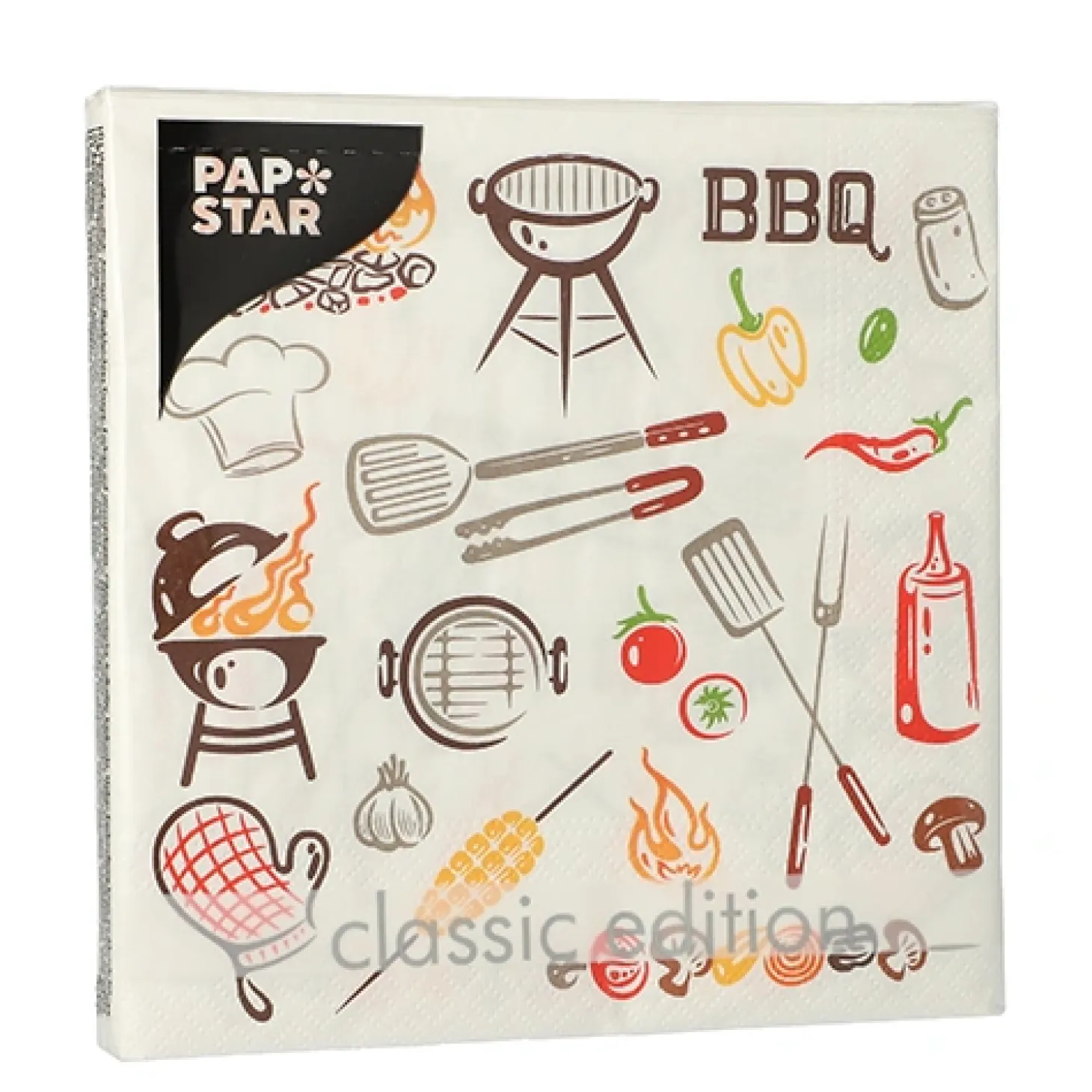 PAPSTAR Servietten, 3-lagig 1/4-Falz 33 cm x 33 cm "Time for BBQ"