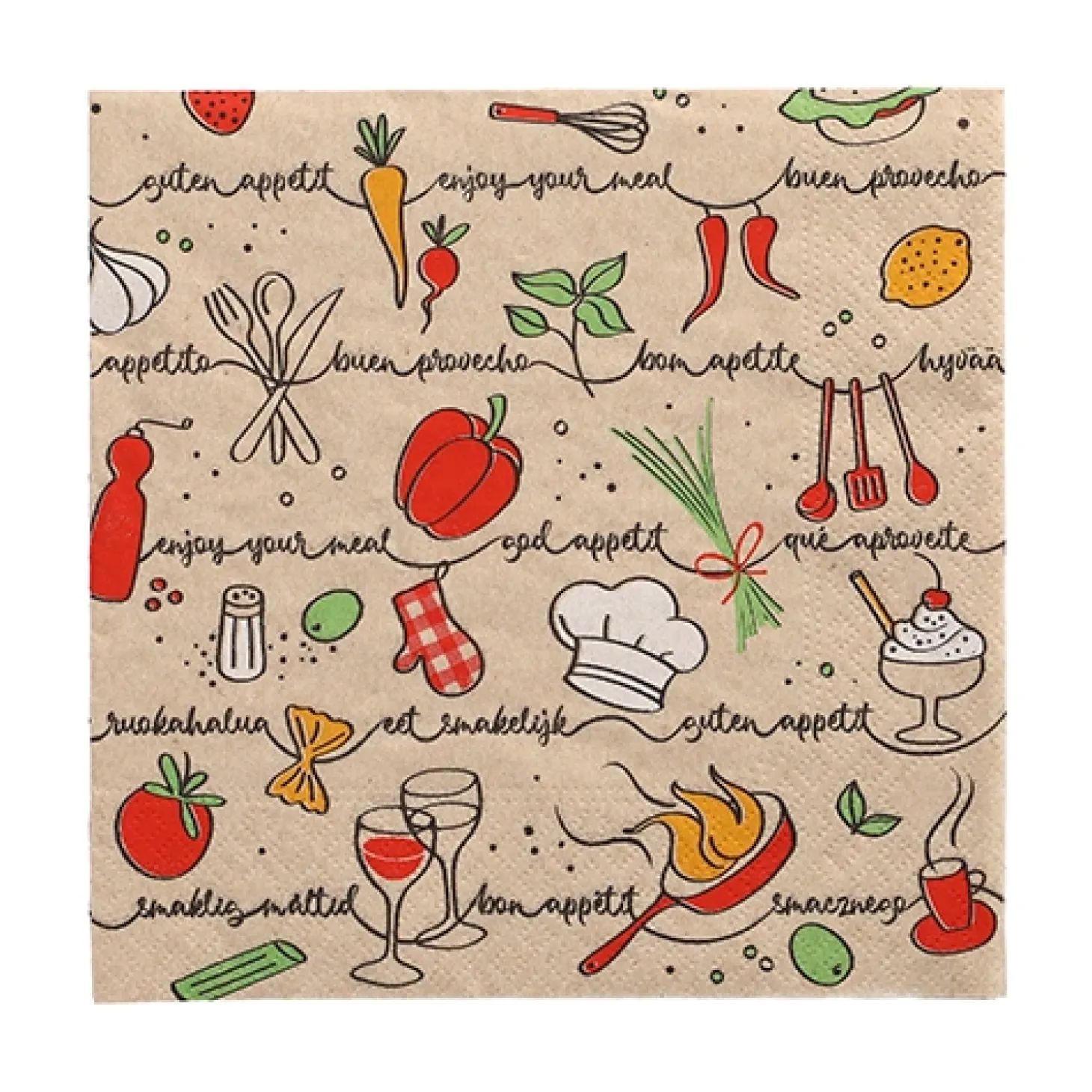 PAPSTAR Servietten, 3-lagig 1/4-Falz 33 cm x 33 cm natur "Enjoy your meal" aus recyceltem Papier