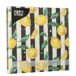 PAPSTAR Servietten, 3-lagig 1/4-Falz 33 cm x 33 cm "Citrus Lines"