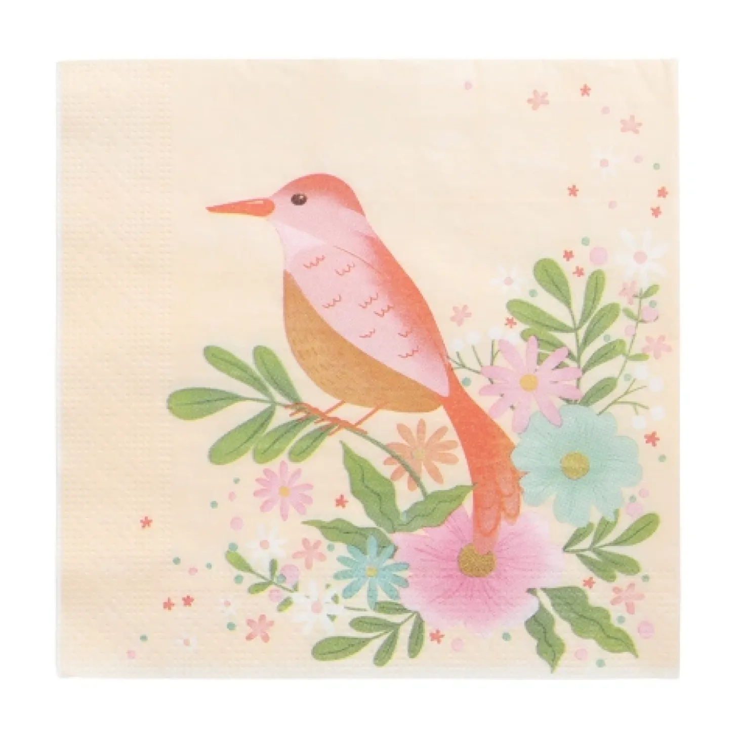 PAPSTAR Servietten, 3-lagig 1/4-Falz 33 cm x 33 cm "Flowery Bird", 10 x 20 Stück