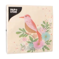 PAPSTAR Servietten, 3-lagig 1/4-Falz 33 cm x 33 cm "Flowery Bird", 10 x 20 Stück