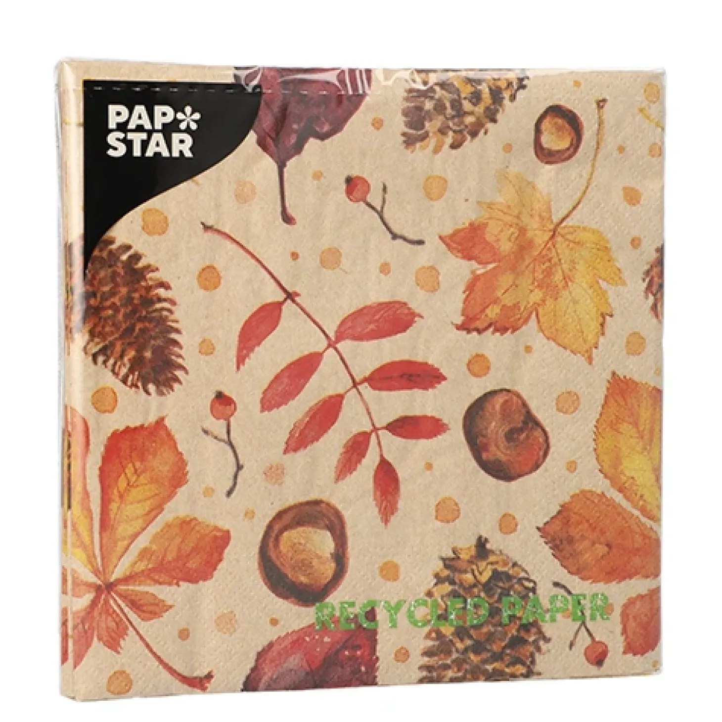 PAPSTAR Servietten, 3-lagig 1/4-Falz 33 cm x 33 cm natur "Höstlöv" aus recyceltem Papier