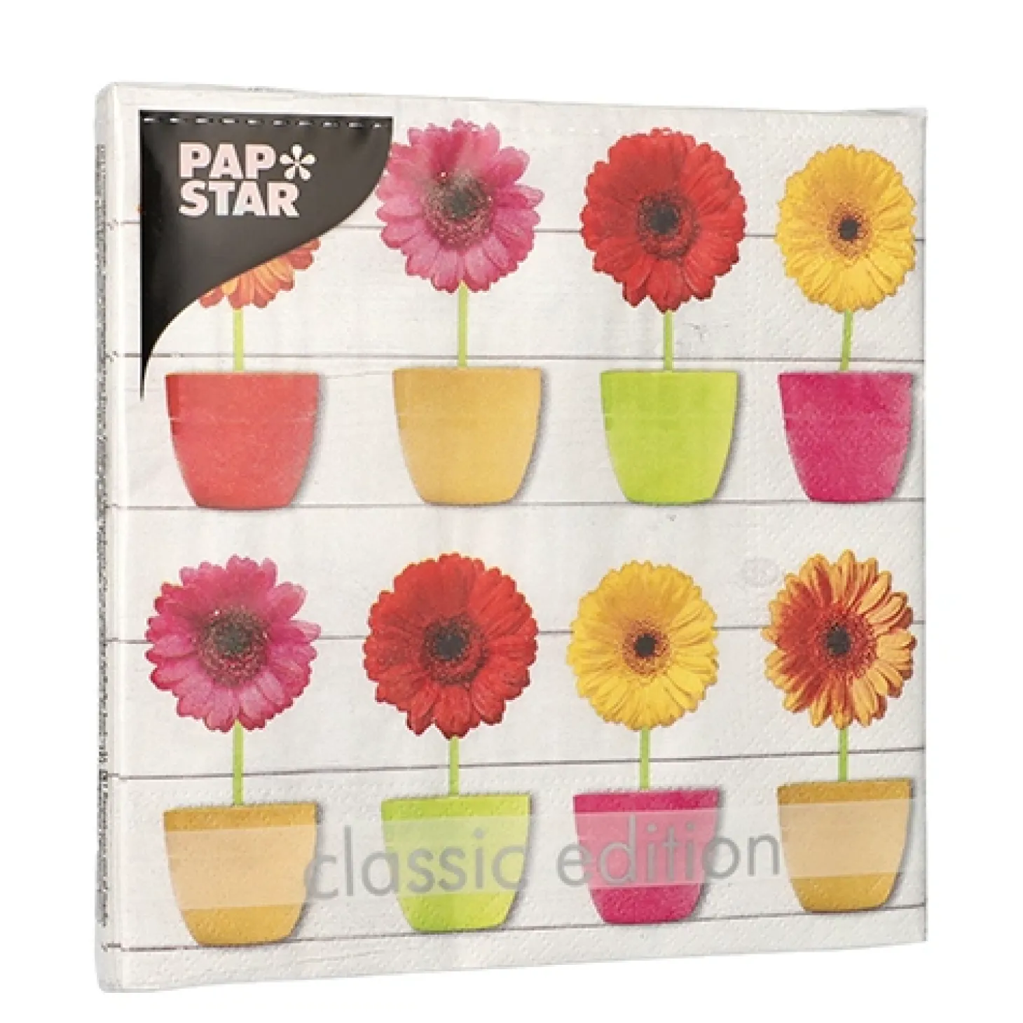 PAPSTAR Servietten, 3-lagig 1/4-Falz 33 cm x 33 cm "Glowing Gerberas"