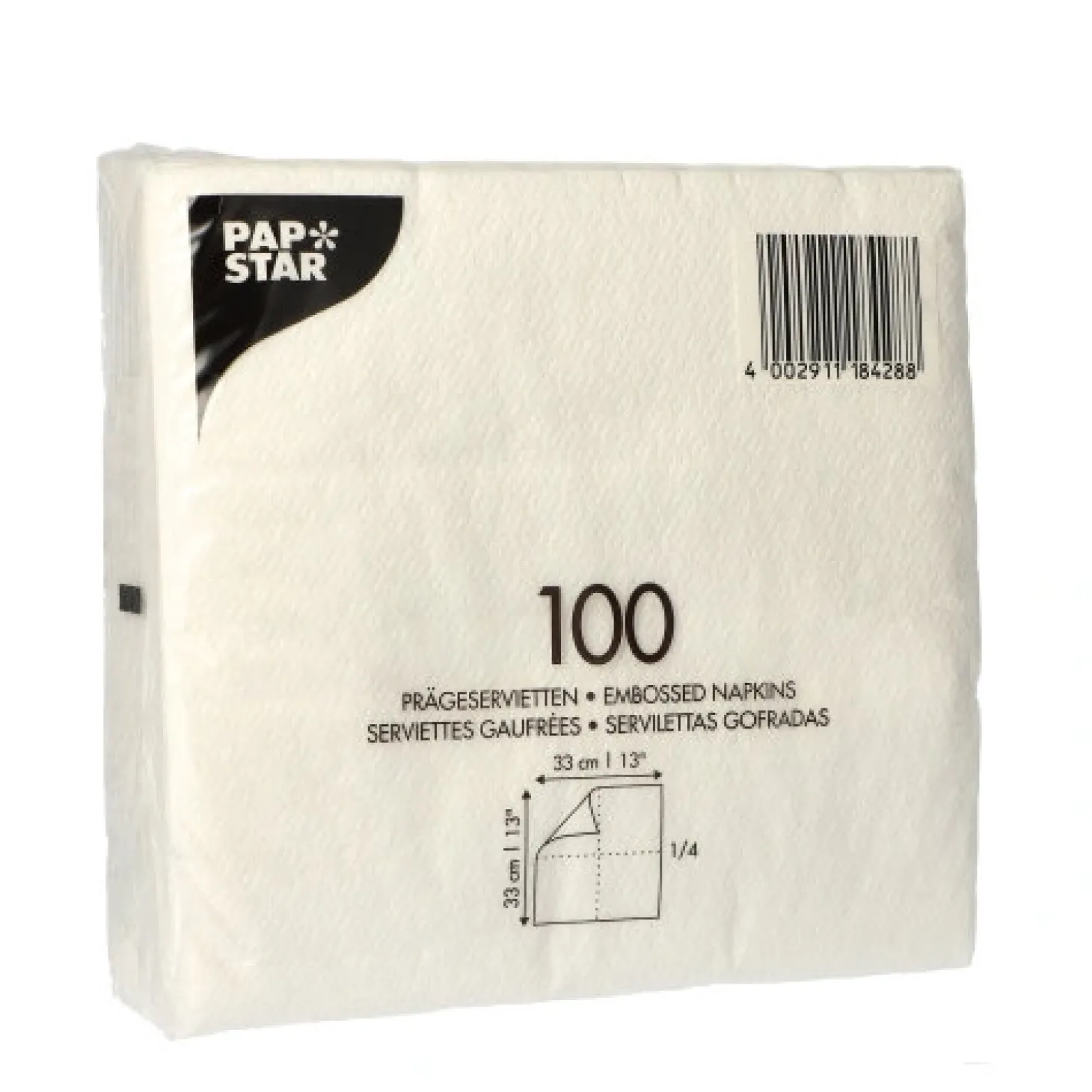 PAPSTAR Servietten, 1-lagig 1/4-Falz 33 cm x 33 cm weiß, 20 x 100 Stück