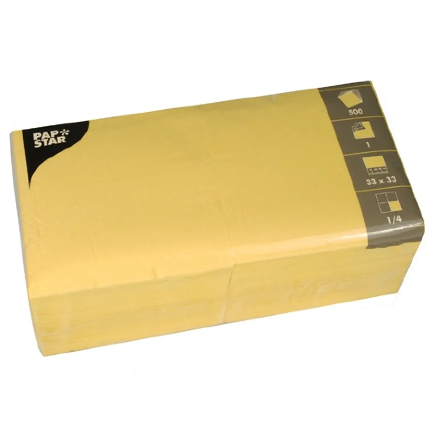 PAPSTAR Servietten, 1-lagig 1/4-Falz 33 cm x 33 cm gelb, 10 x 500 Stück