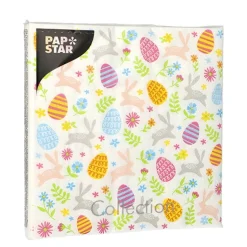 PAPSTAR Servietten, 3-lagig 1/4-Falz 33 cm x 33 cm "Happy Easter", 15 x 20 Stück