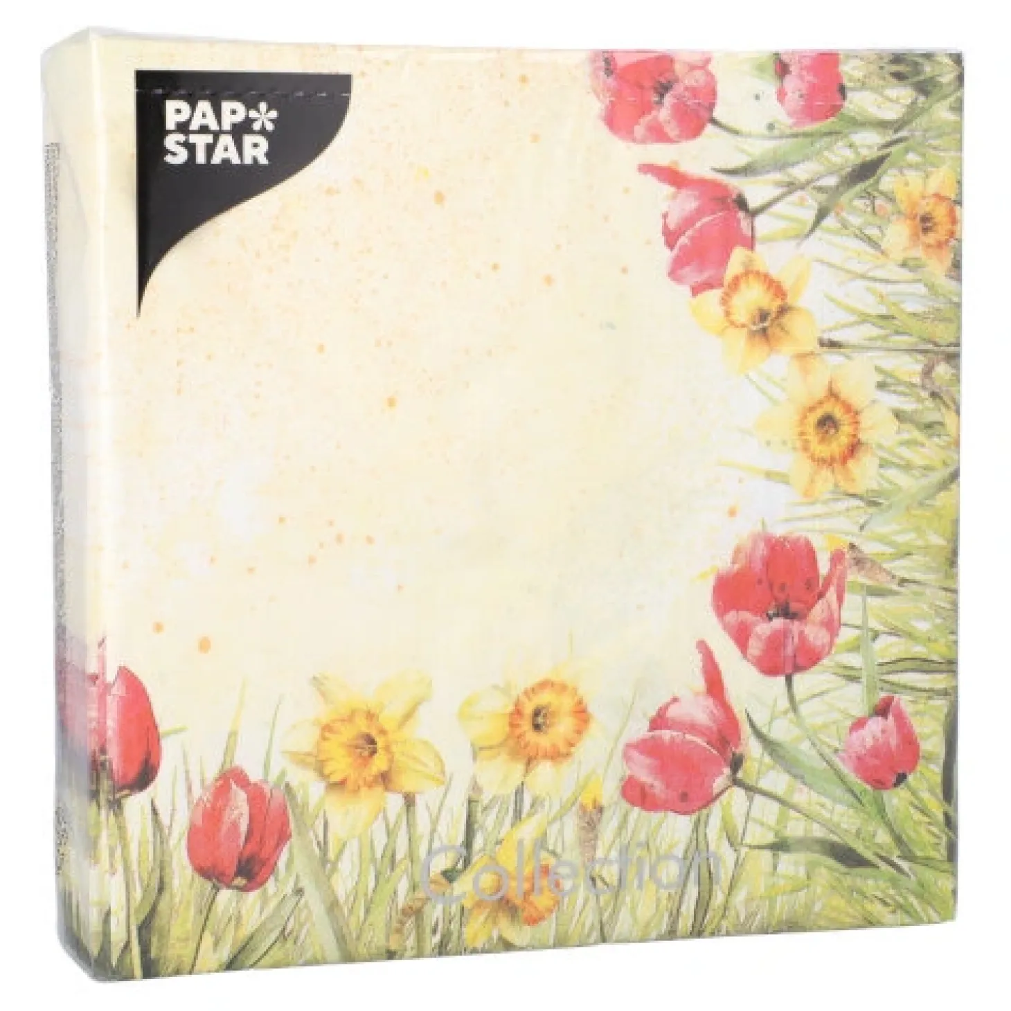 PAPSTAR Servietten, 3-lagig 1/4-Falz 40 cm x 40 cm "Tulips & Daffodils", 8 x 50 Stück