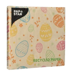 PAPSTAR Servietten, 3-lagig 1/4-Falz 33 cm x 33 cm natur "Eggs", 15 x 20 Stück
