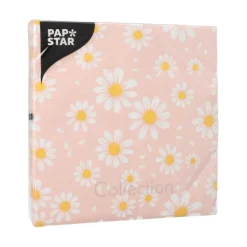 PAPSTAR Servietten, 3-lagig 1/4-Falz 33 cm x 33 cm "Daisies", 15 x 20 Stück