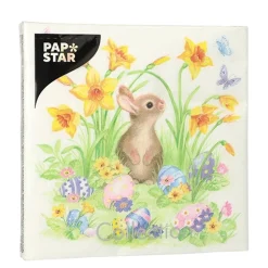 PAPSTAR Servietten, 3-lagig 1/4-Falz 33 cm x 33 cm "Cute Bunny", 15 x 20 Stück