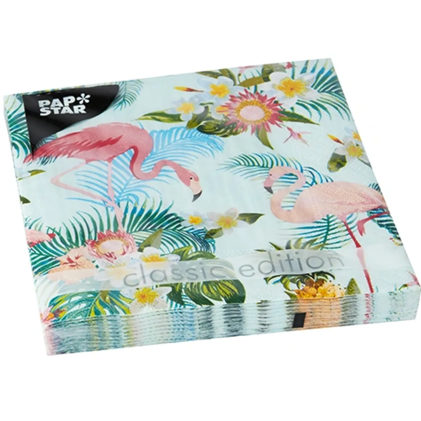 PAPSTAR Servietten, 3-lagig 1/4-Falz 33 cm x 33 cm "Exotic Flamingos"