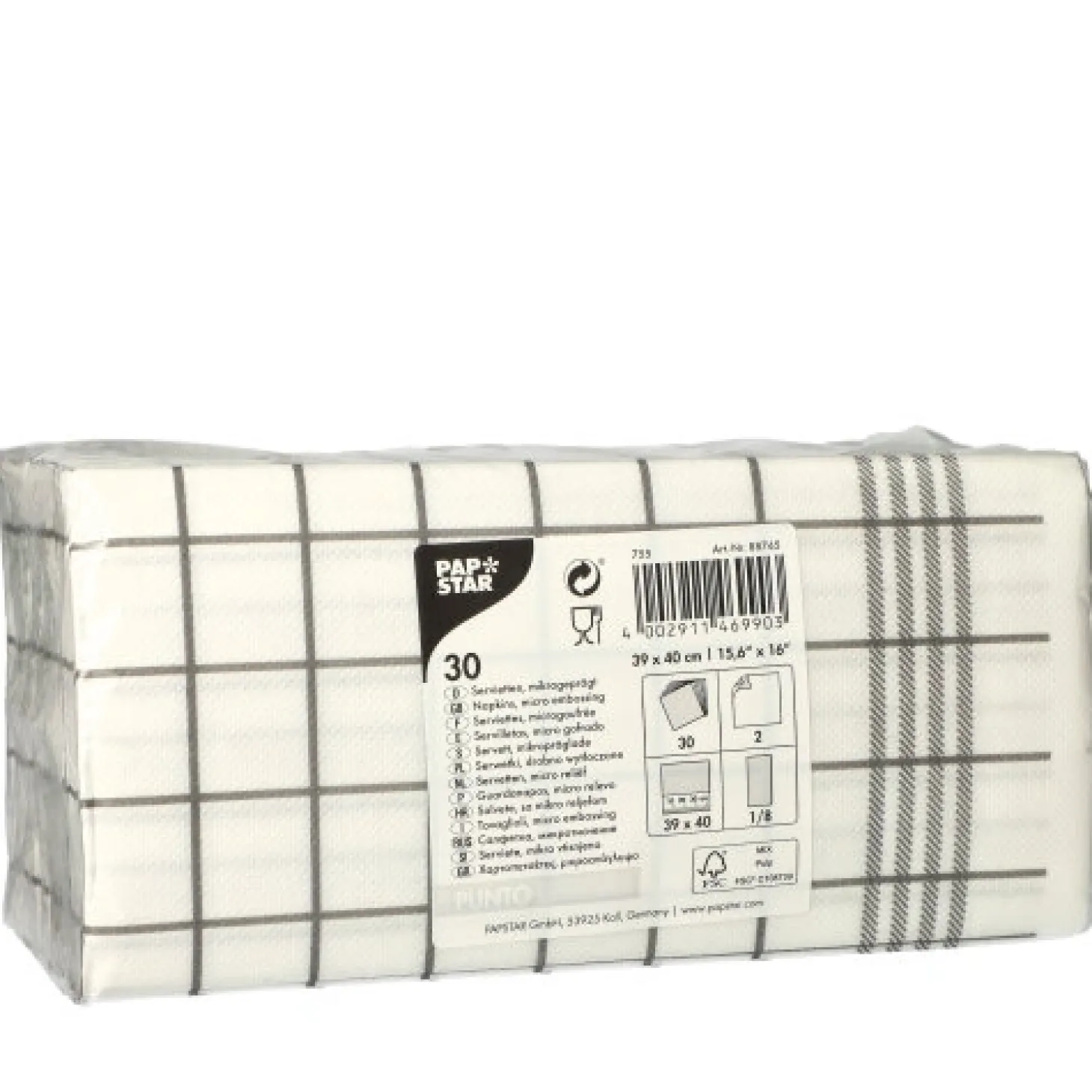 PAPSTAR Servietten, 2-lagig "PUNTO" 1/8-Falz 39 cm x 40 cm grau "Kitchen Towel" mikrogeprägt