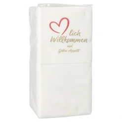 PAPSTAR Servietten, 2-lagig "PUNTO" 1/4-Falz 20 x 20 cm "Herzlich Willkommen & Guten Appetit"