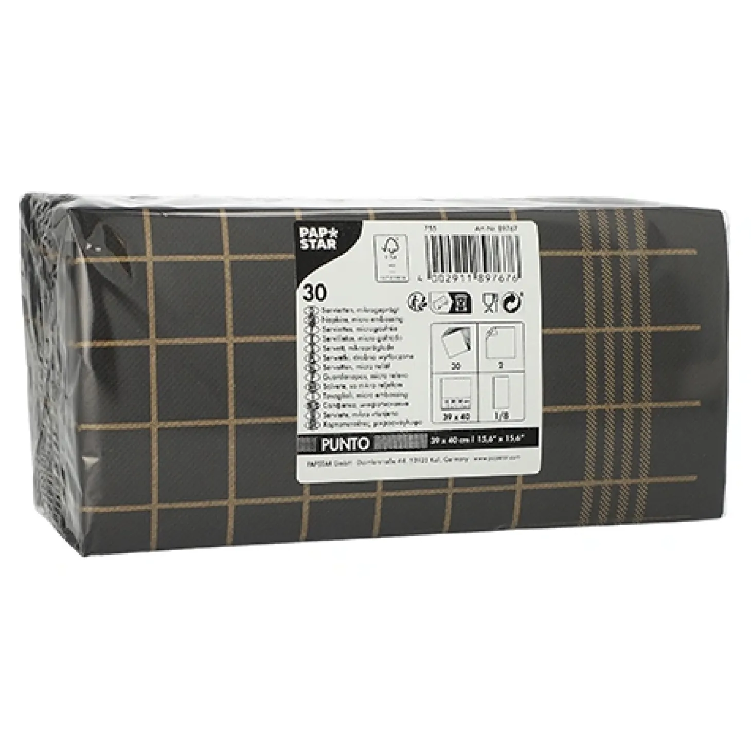 PAPSTAR Servietten, 2-lagig "PUNTO" 1/8-Falz 39 x 40 cm schwarz/gold "Kitchen Towel" mikrogeprägt