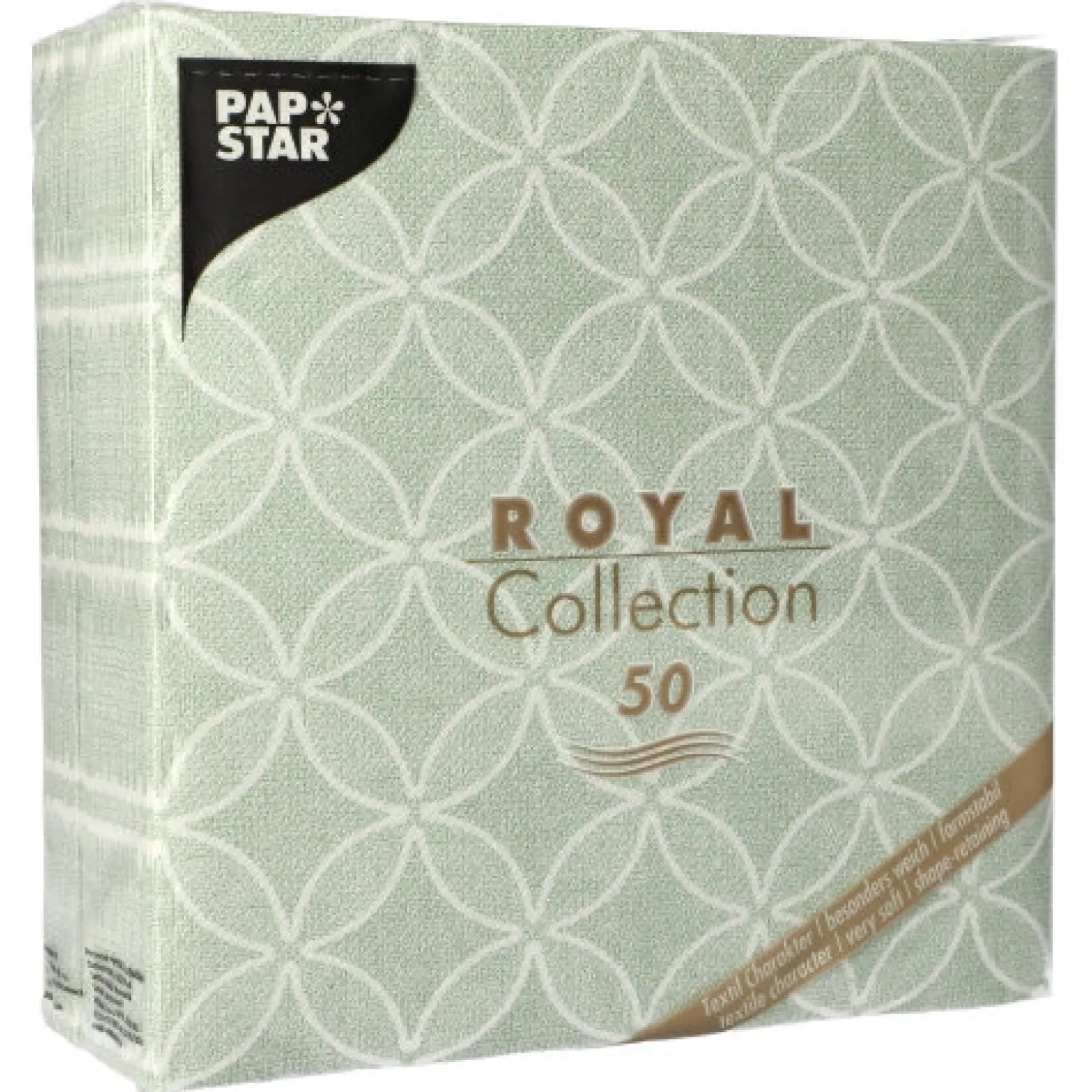 PAPSTAR Servietten "ROYAL Collection" 1/4-Falz 40 cm x 40 cm jadegrün "Circle Flowers", 5 x 50 Stück