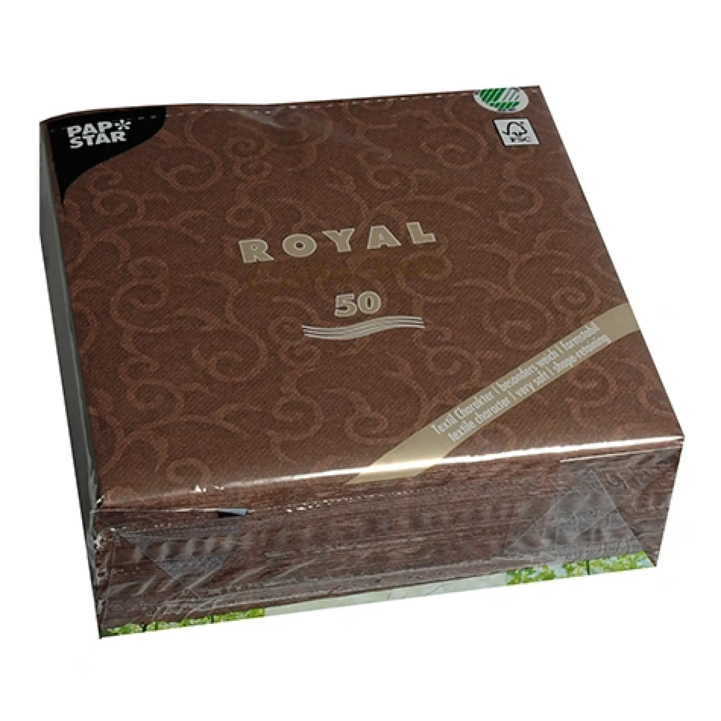 PAPSTAR Servietten "ROYAL Collection" 1/4-Falz 40 cm x 40 cm braun "Casali"