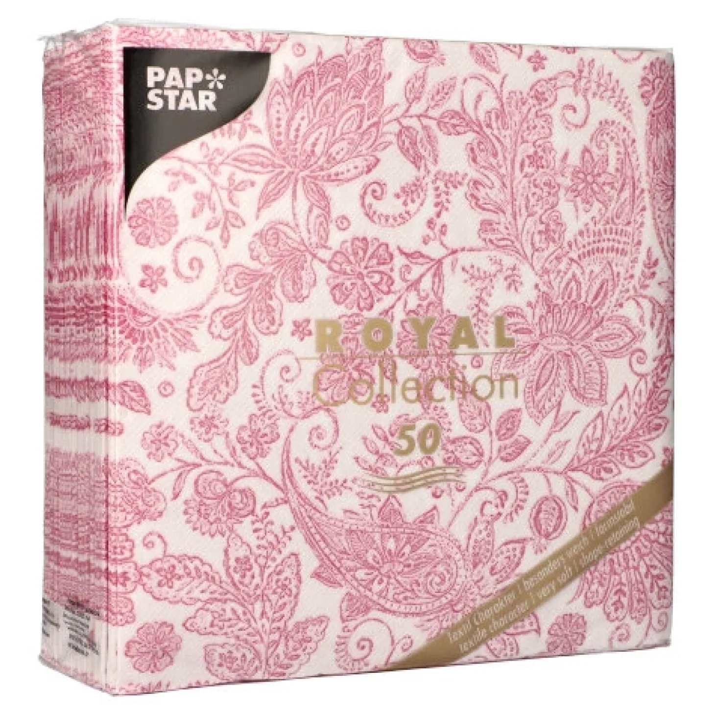 PAPSTAR Servietten "ROYAL Collection" 1/4-Falz 40 cm x 40 cm fuchsia "Paisley", 5 x 50 Stück