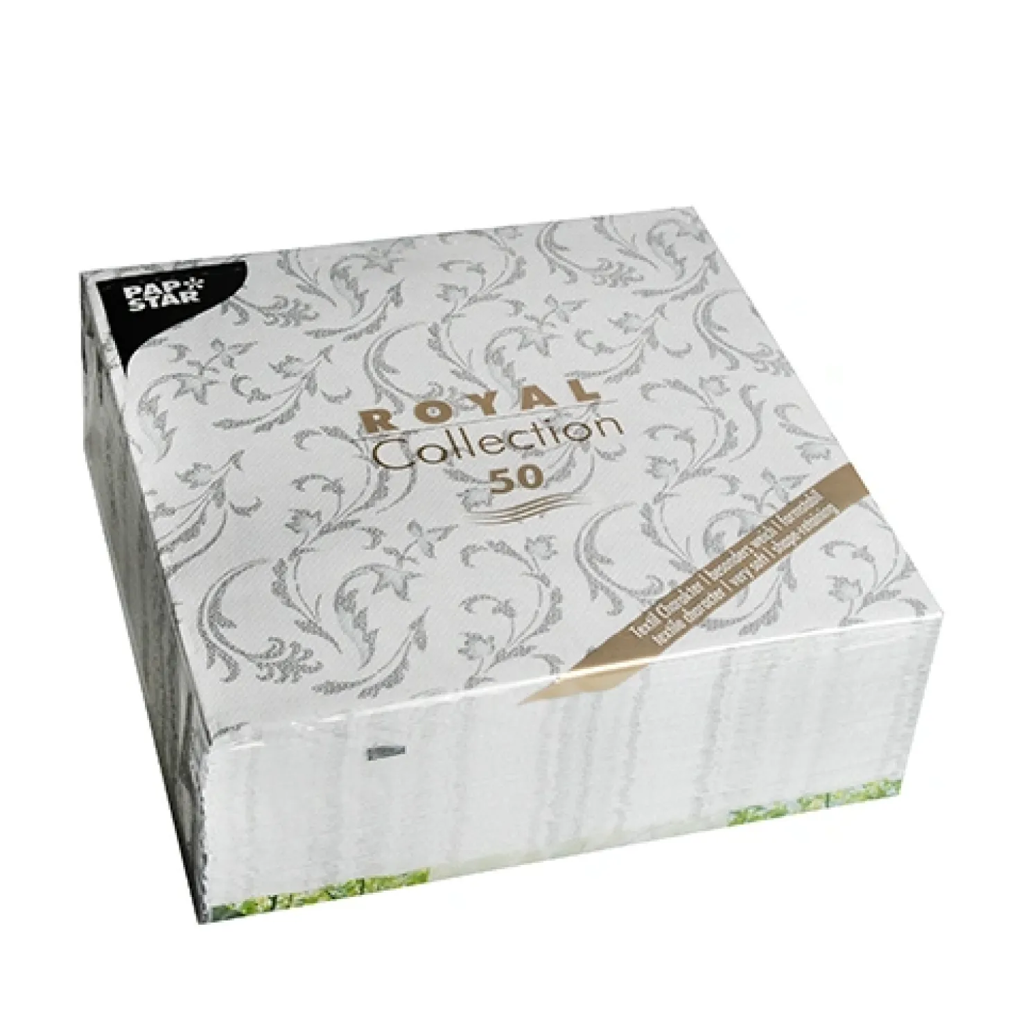 PAPSTAR Servietten "ROYAL Collection" 1/4-Falz 40 cm x 40 cm grau "Damascato"