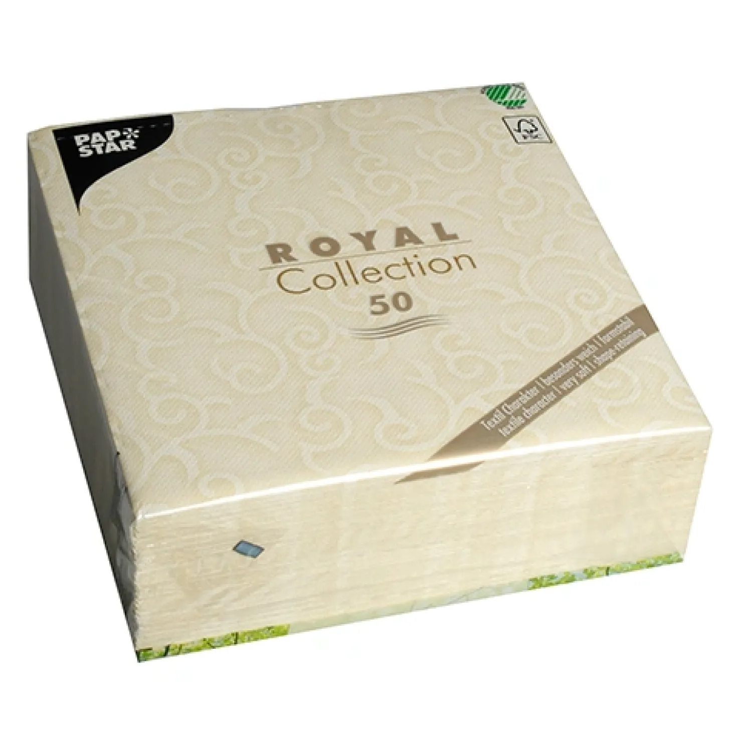 PAPSTAR Servietten "ROYAL Collection" 1/4-Falz 40 cm x 40 cm champagner "Casali", 5 x 50 Stück
