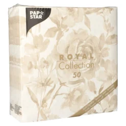 PAPSTAR Servietten "ROYAL Collection" 1/4-Falz 40 cm x 40 cm sand "Rose", 5 x 50 Stück