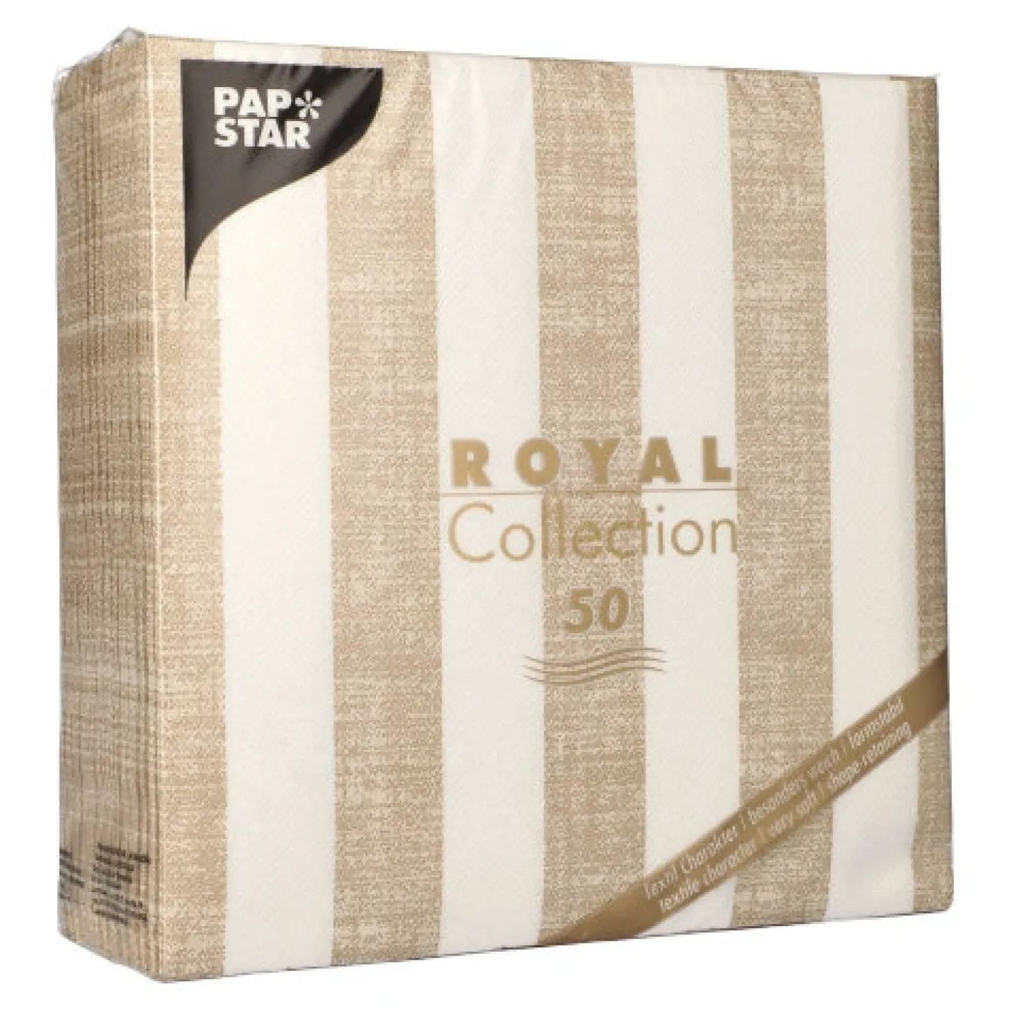 PAPSTAR Servietten "ROYAL Collection" 1/4-Falz 40 cm x 40 cm sand "Lines", 5 x 50 Stück
