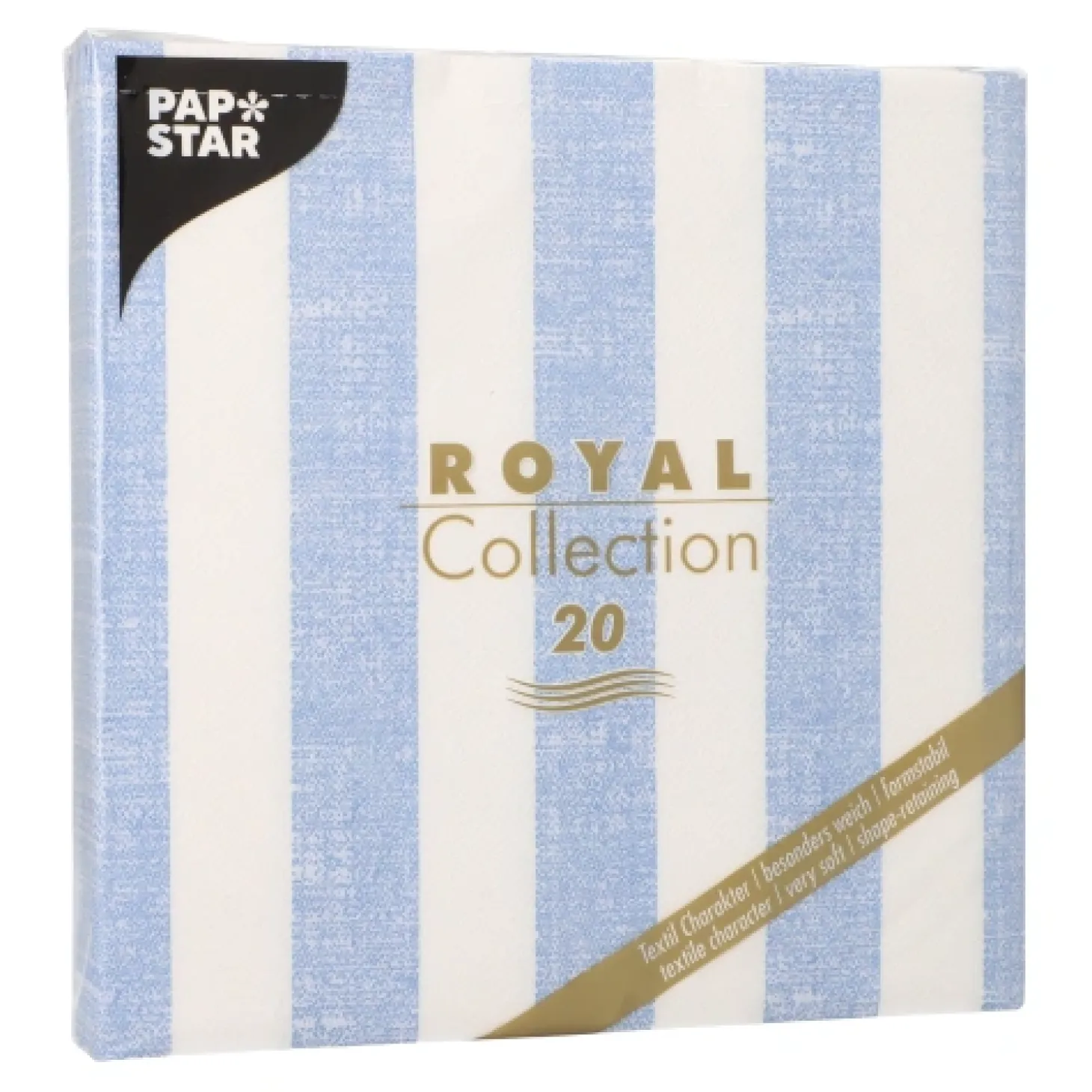 PAPSTAR Servietten "ROYAL Collection" 1/4-Falz 40 cm x 40 cm blau "Lines", 8 x 20 Stück