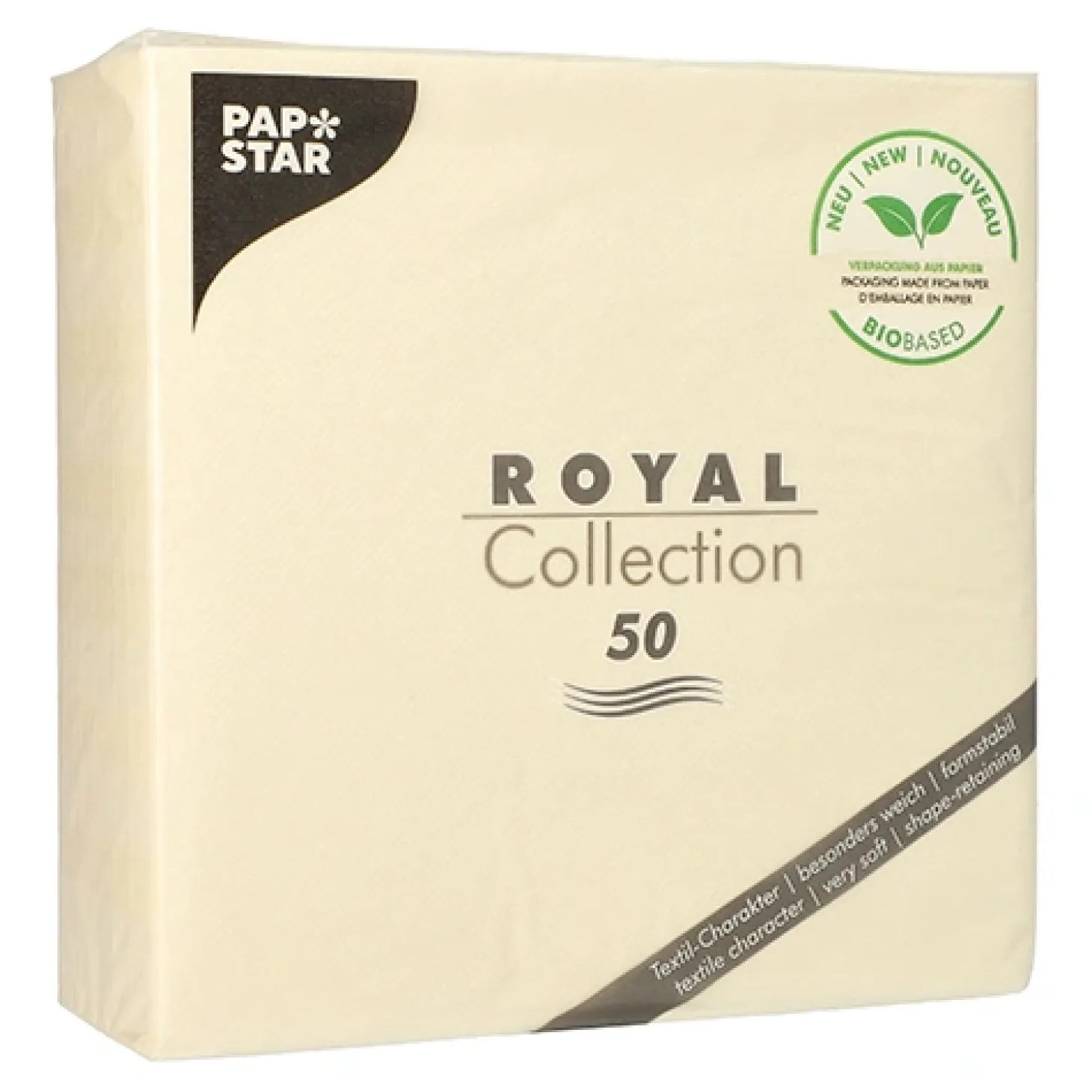 PAPSTAR Servietten "ROYAL Collection" 1/4-Falz 40 cm x 40 cm champagner in Papierverpackung