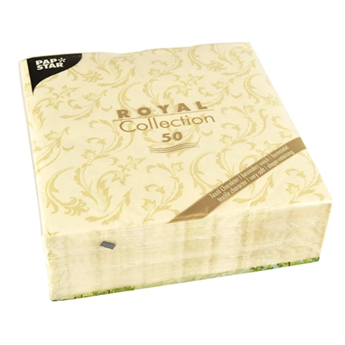 PAPSTAR Servietten "ROYAL Collection" 1/4-Falz 40 cm x 40 cm champagner "Damascato"