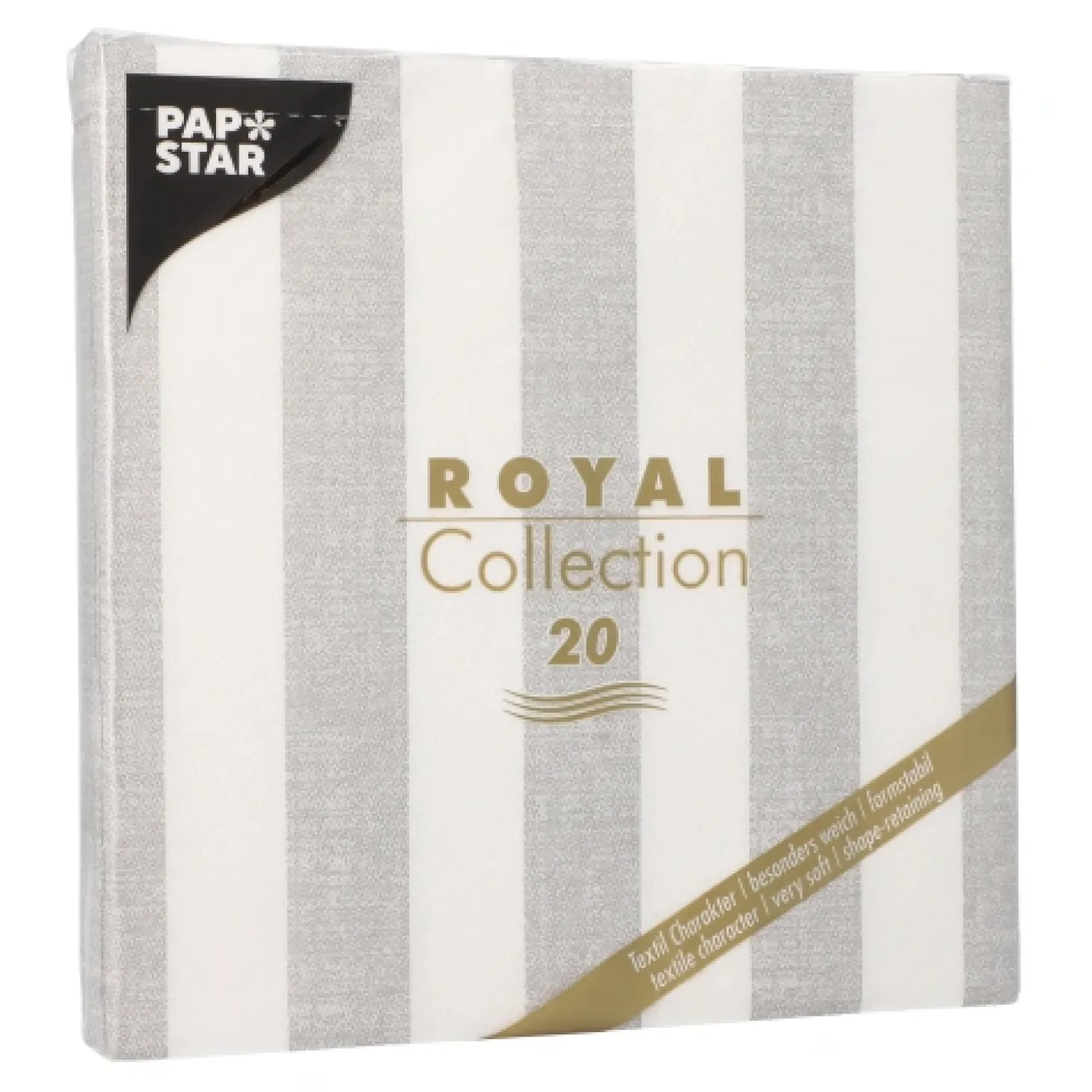 PAPSTAR Servietten "ROYAL Collection" 1/4-Falz 40 cm x 40 cm grau "Lines", 8 x 20 Stück
