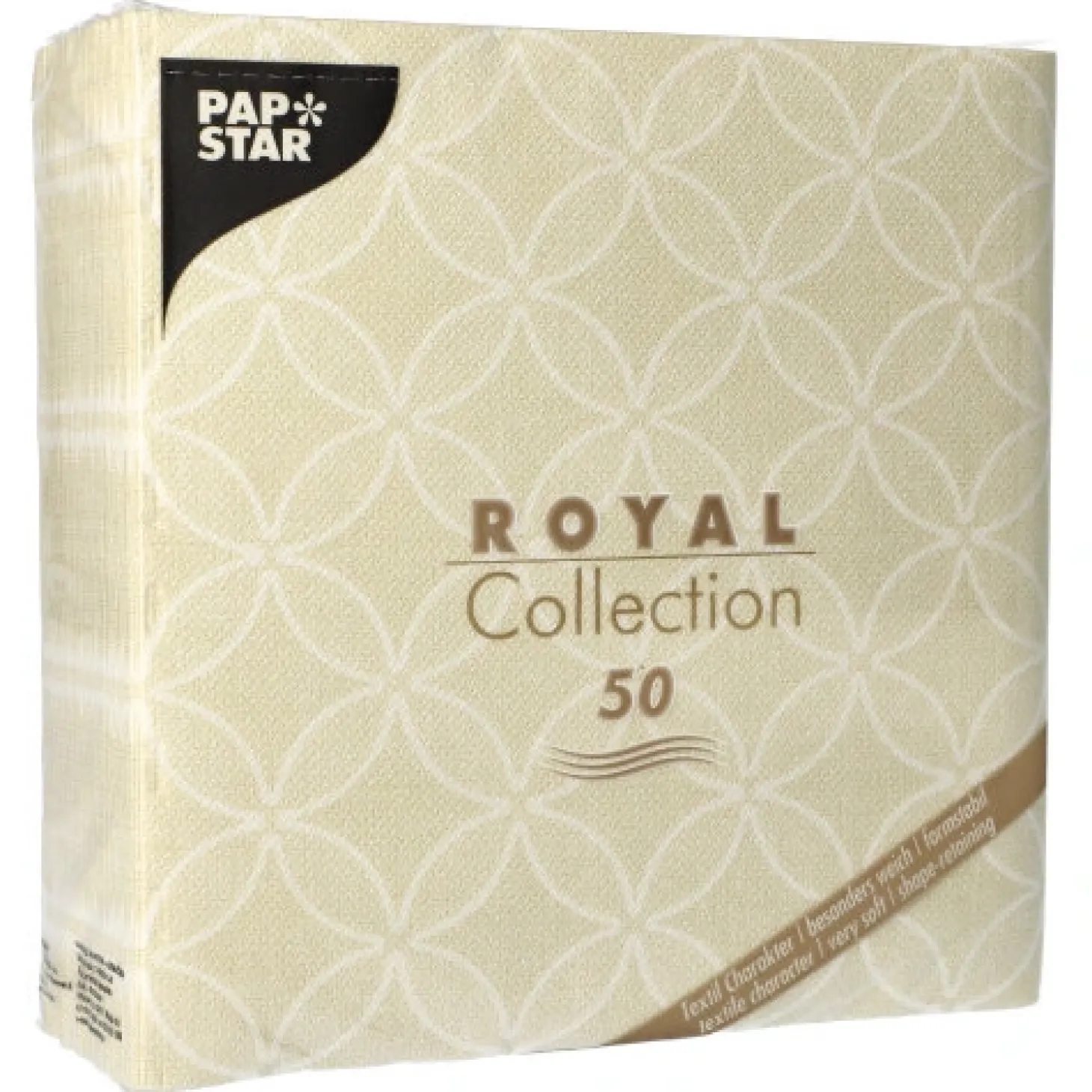 PAPSTAR Servietten "ROYAL Collection" 1/4-Falz 40 cm x 40 cm champagner "Circle Flowers"