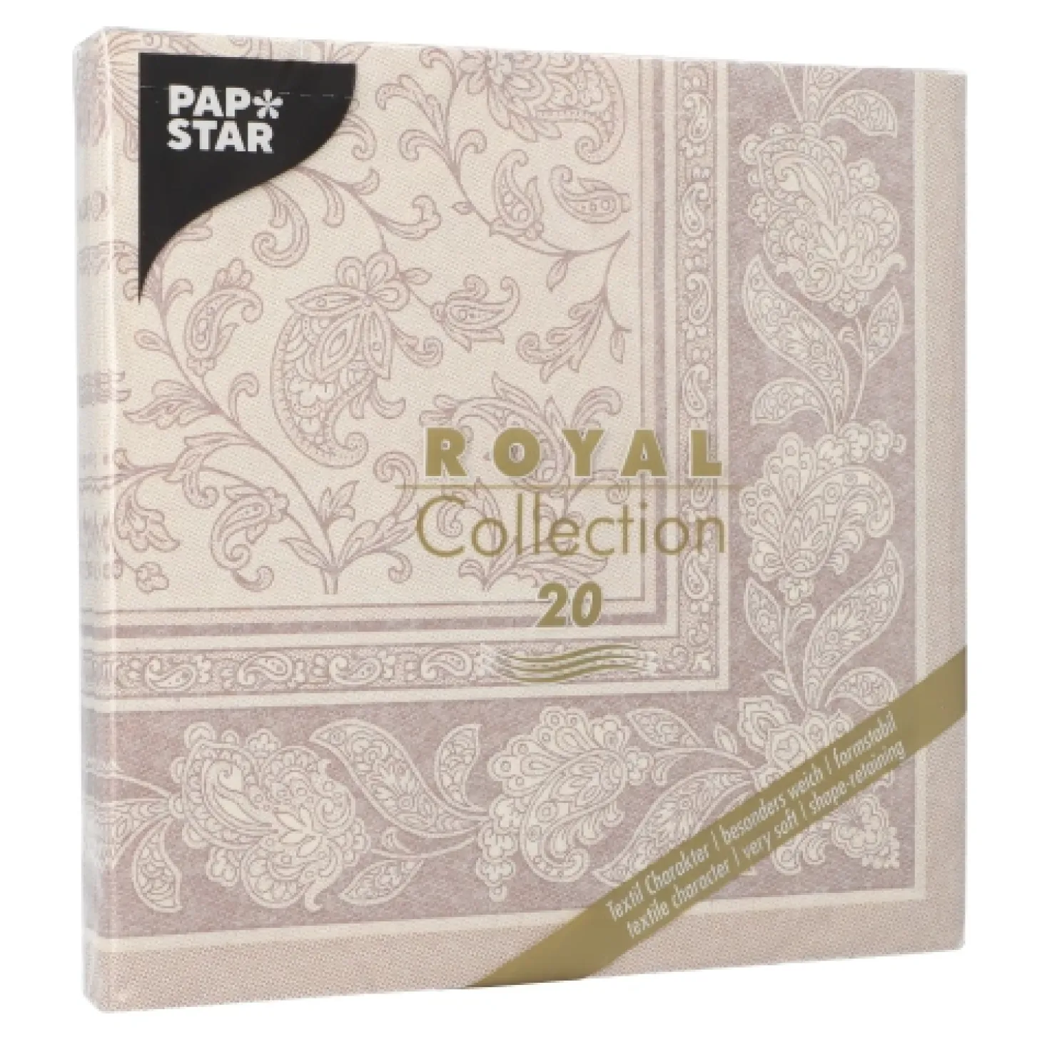 PAPSTAR Servietten "ROYAL Collection" 1/4-Falz 40 cm x 40 cm mocca "Ornaments", 8 x 20 Stück