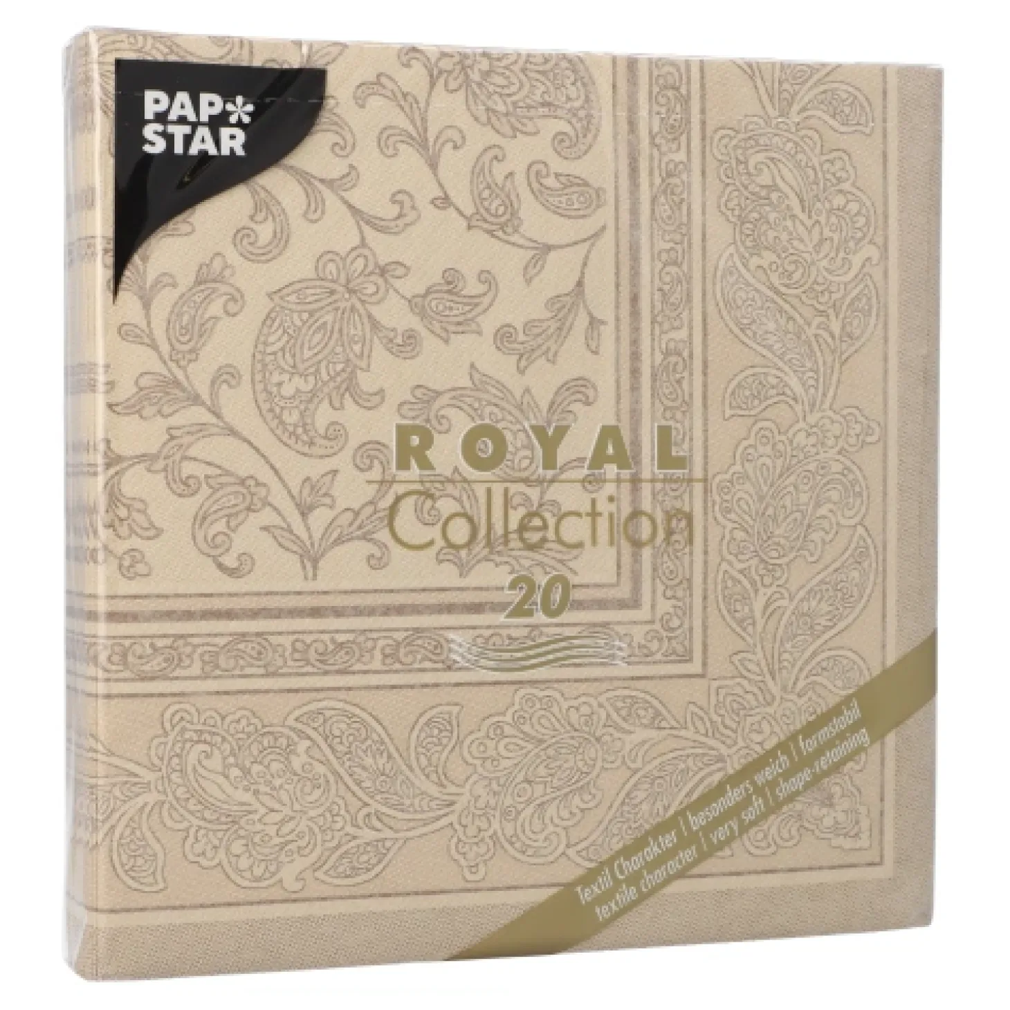 PAPSTAR Servietten "ROYAL Collection" 1/4-Falz 40 cm x 40 cm sand "Ornaments", 8 x 20 Stück