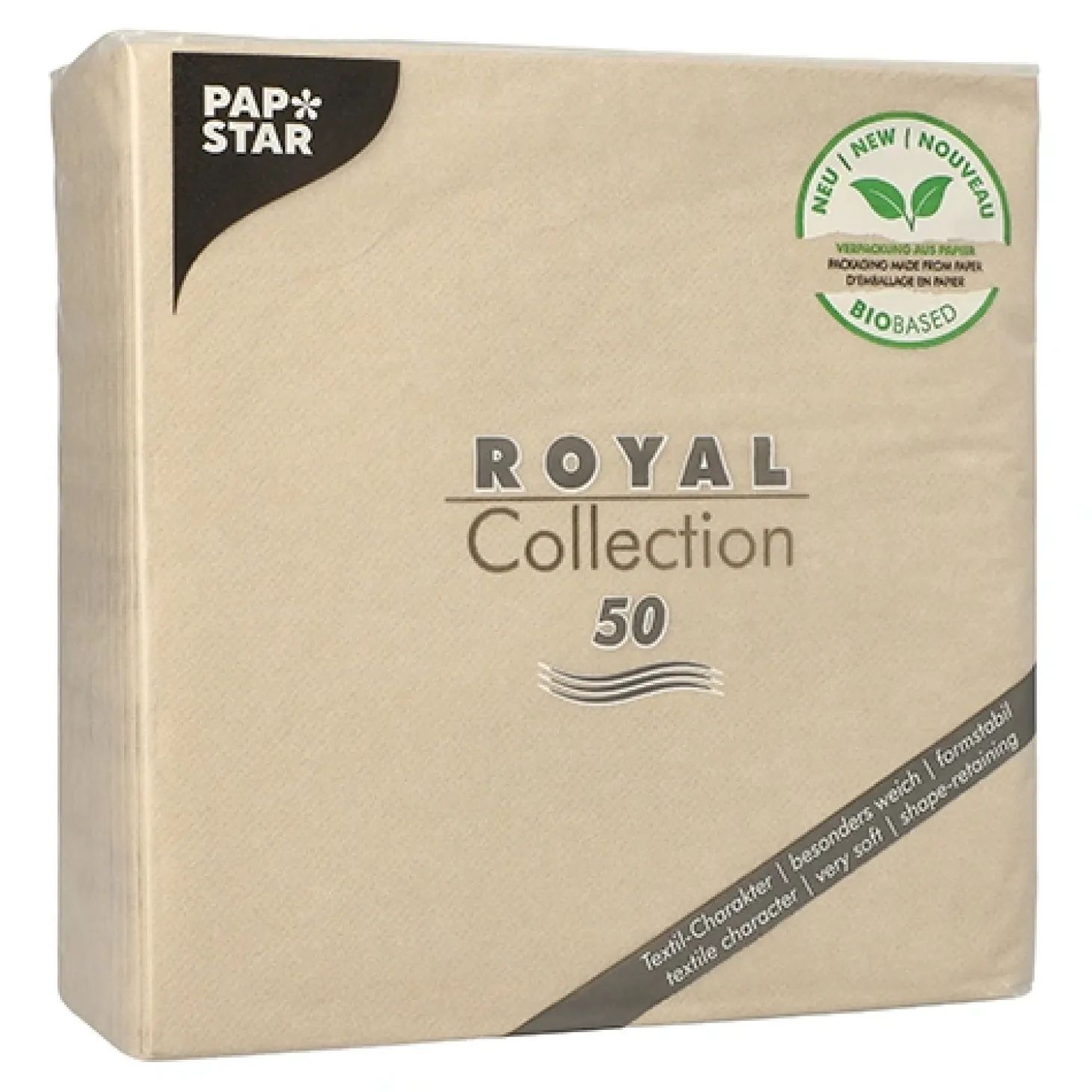 PAPSTAR Servietten "ROYAL Collection" 1/4-Falz 40 cm x 40 cm sand in Papierverpackung