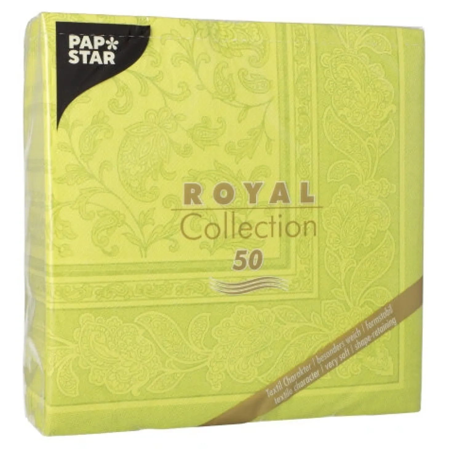 PAPSTAR Servietten "ROYAL Collection" 1/4-Falz 40 cm x 40 cm limonengrün "Ornaments", 5 x 50 Stück
