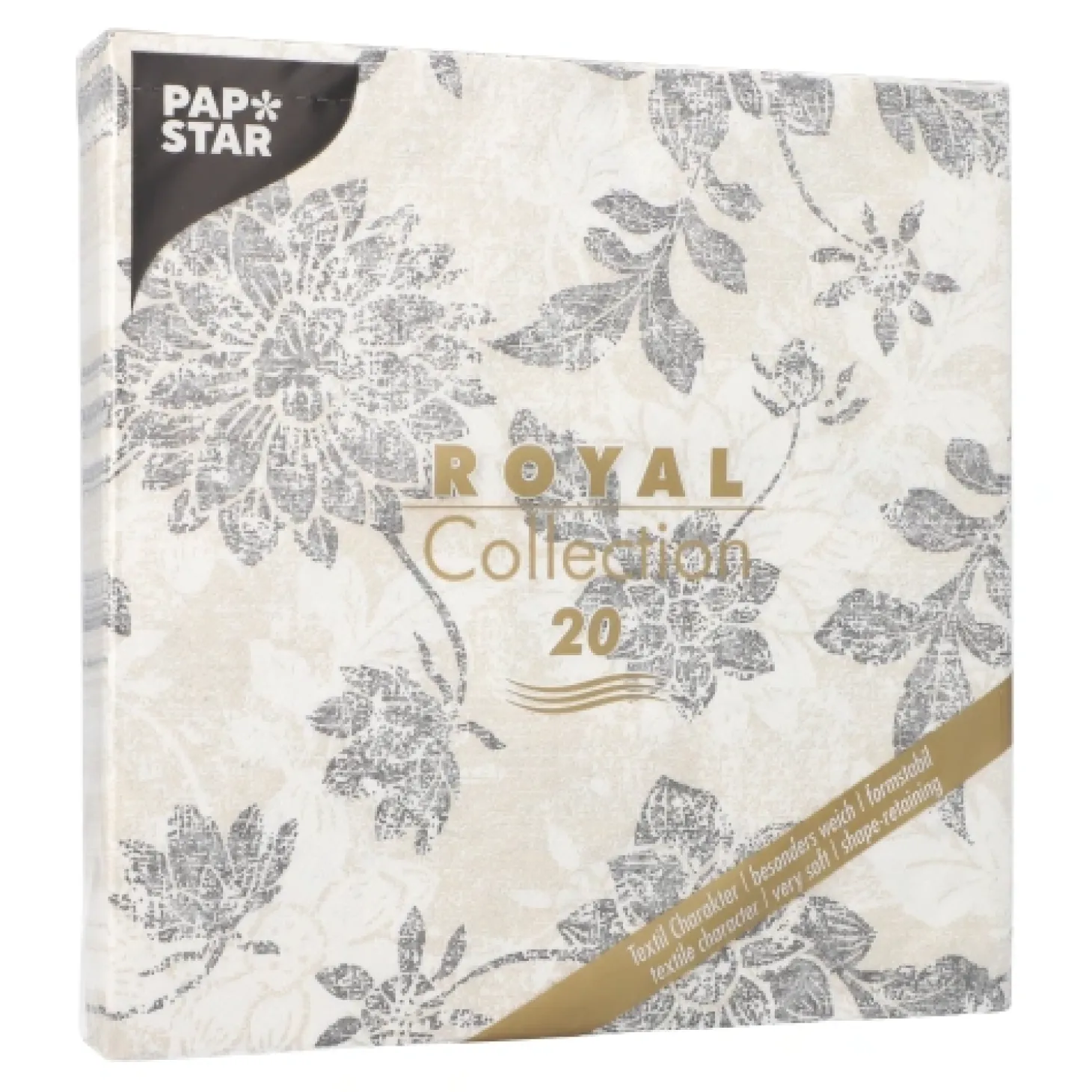 PAPSTAR Servietten "ROYAL Collection" 1/4-Falz 40 cm x 40 cm anthrazit "Flowers", 8 x 20 Stück