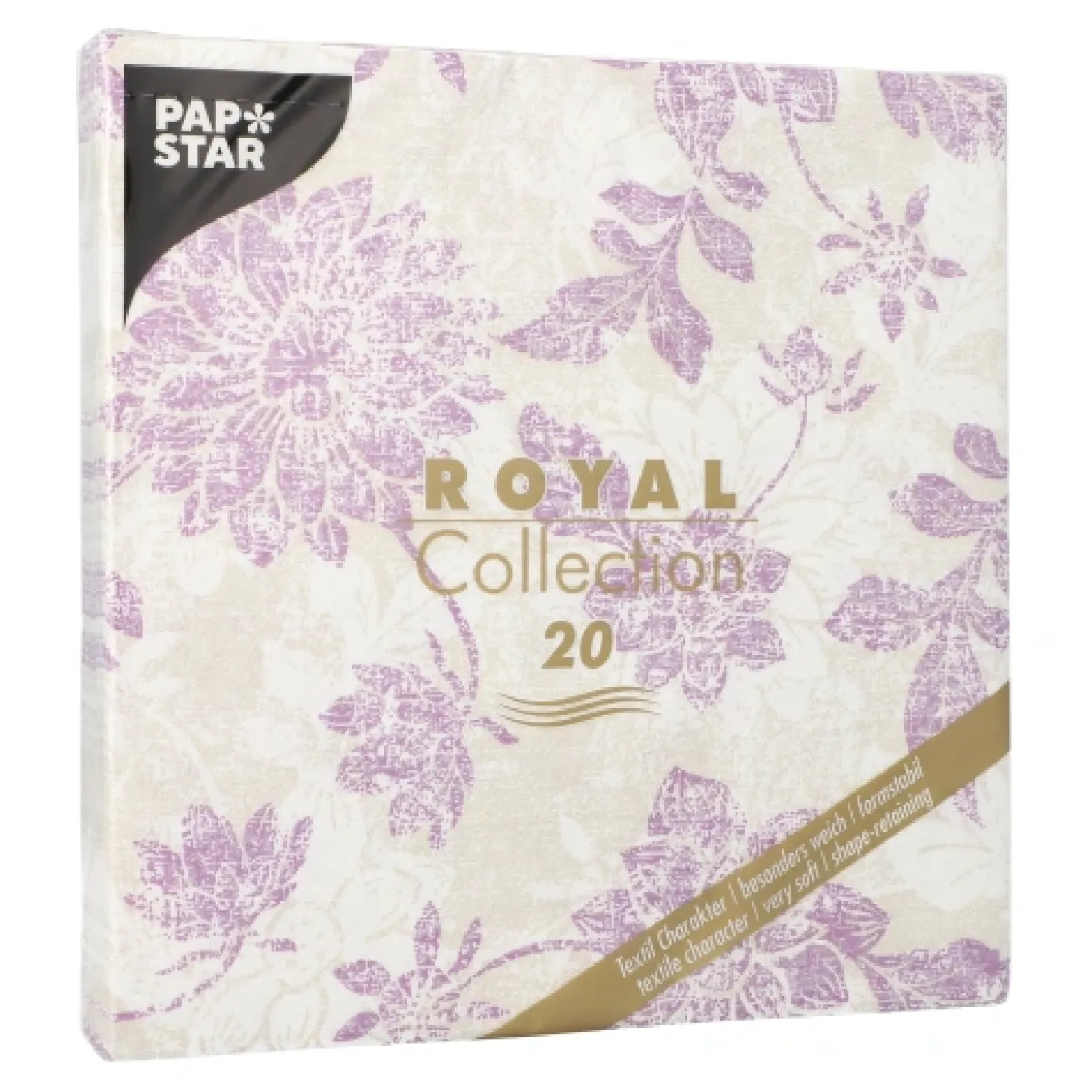 PAPSTAR Servietten "ROYAL Collection" 1/4-Falz 40 cm x 40 cm lila "Flowers", 8 x 20 Stück