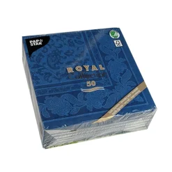 PAPSTAR Servietten "ROYAL Collection" 1/4-Falz 40 cm x 40 cm dunkelblau "Ornaments", 5 x 50 Stück