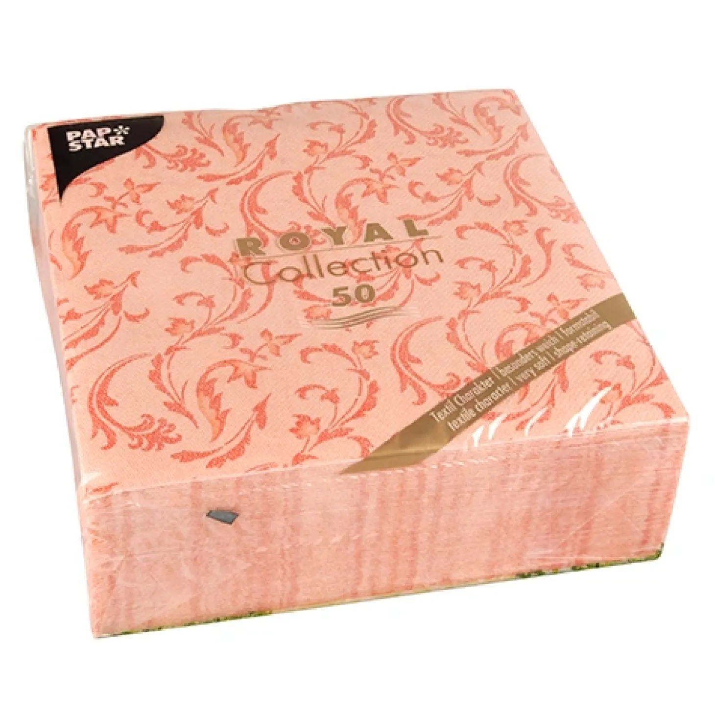 PAPSTAR Servietten "ROYAL Collection" 1/4-Falz 40 cm x 40 cm nektarine "Damascato", 5 x 50 Stück