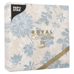 PAPSTAR Servietten "ROYAL Collection" 1/4-Falz 40 cm x 40 cm arktikblau "Flowers", 5 x 50 Stück