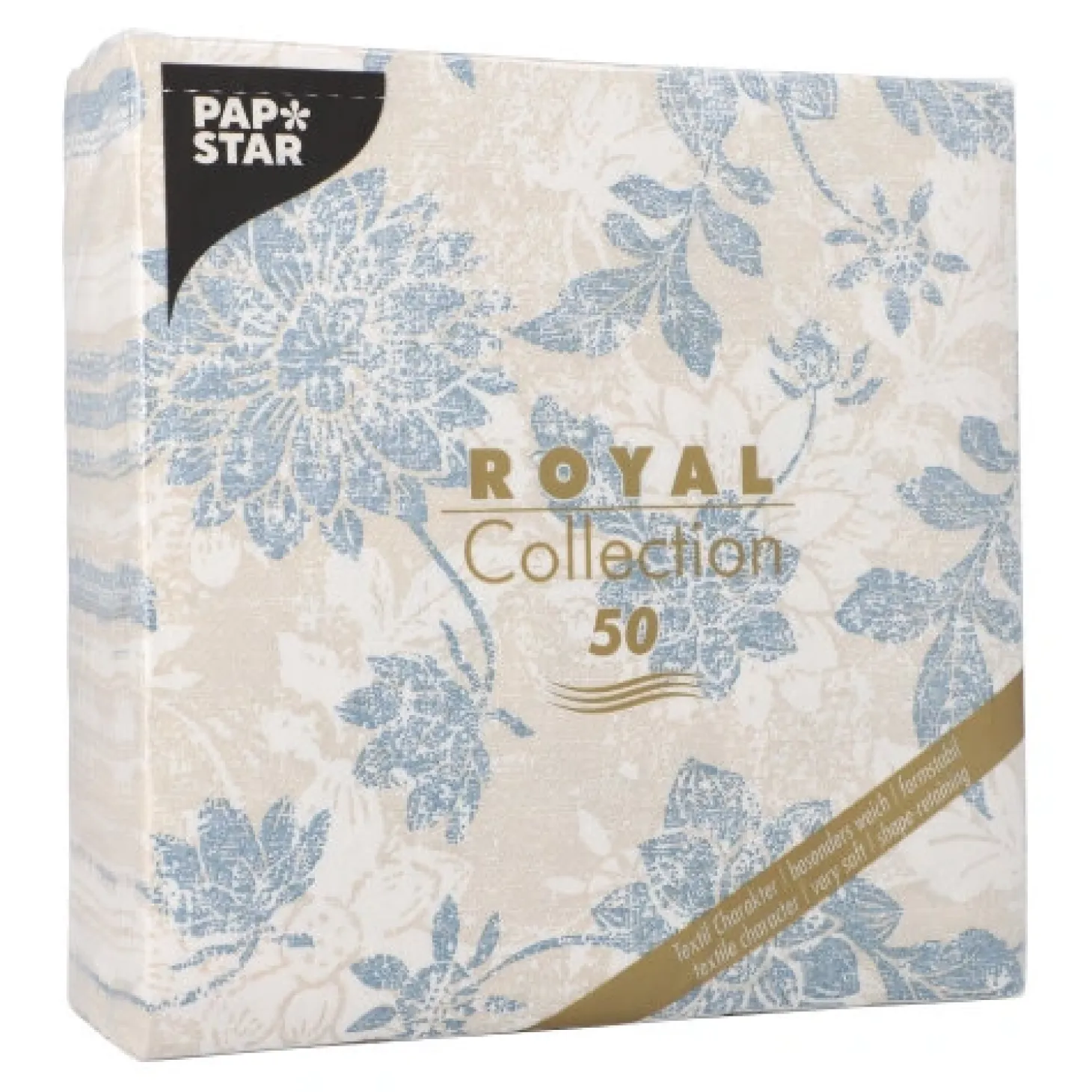 PAPSTAR Servietten "ROYAL Collection" 1/4-Falz 40 cm x 40 cm arktikblau "Flowers", 5 x 50 Stück