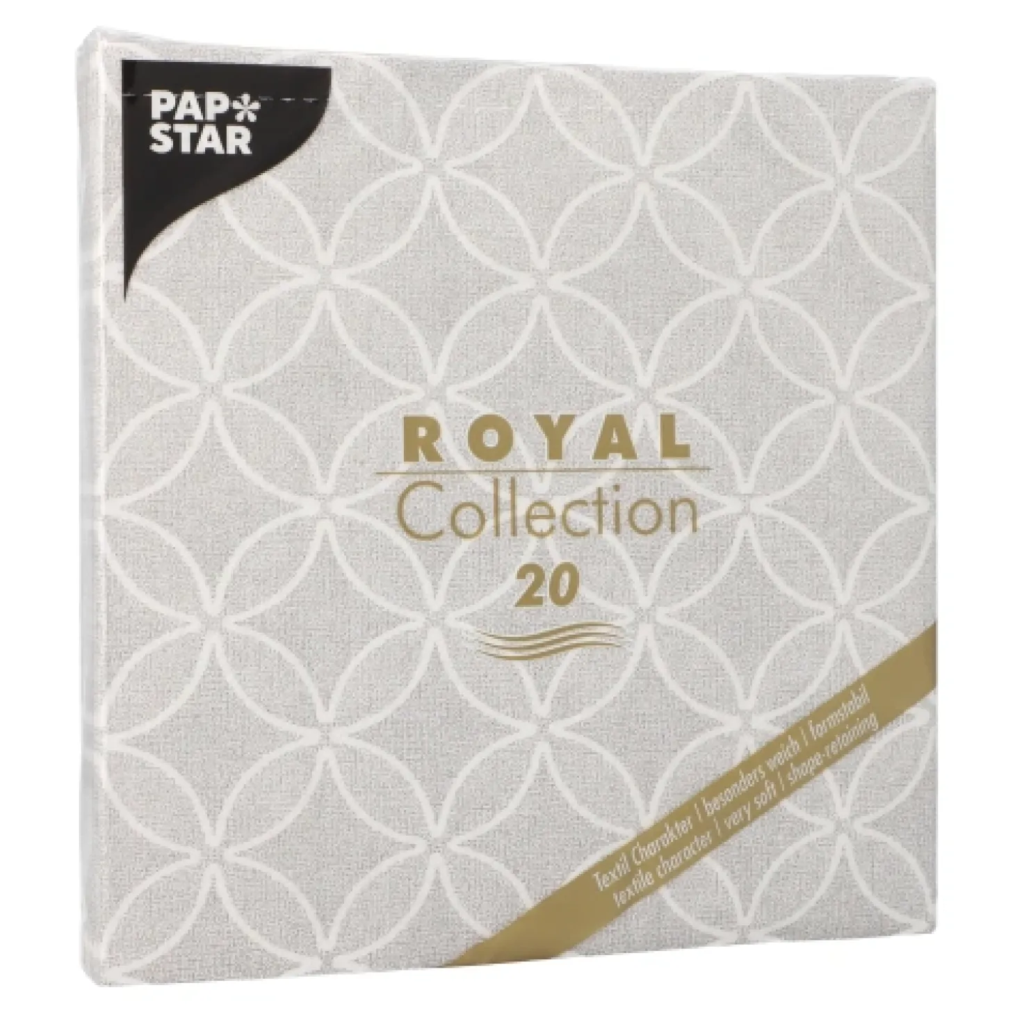 PAPSTAR Servietten "ROYAL Collection" 1/4-Falz 40 cm x 40 cm grau "Circle Flowers", 8 x 20 Stück