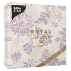 PAPSTAR Servietten "ROYAL Collection" 1/4-Falz 40 cm x 40 cm lila "Flowers", 5 x 50 Stück