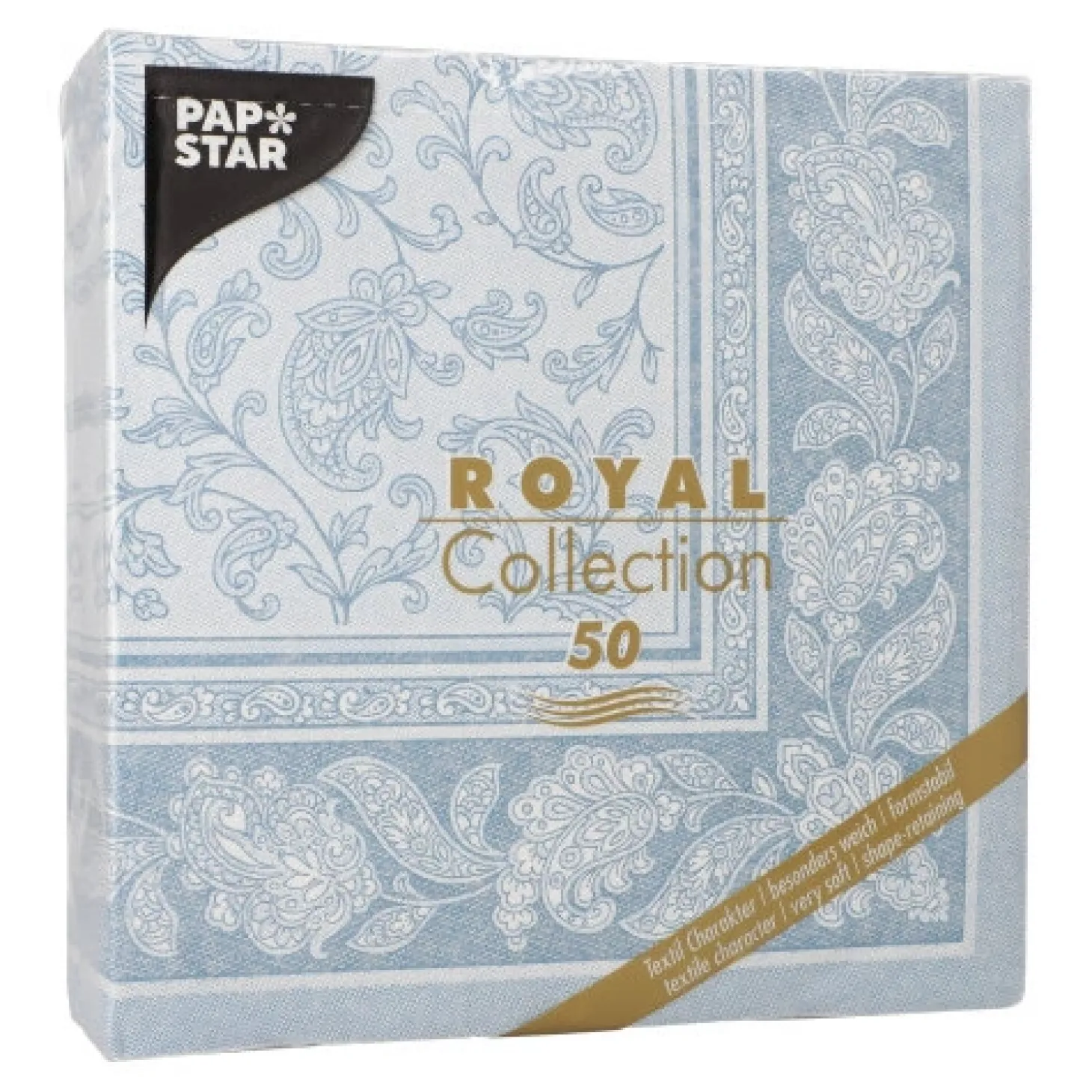 PAPSTAR Servietten "ROYAL Collection" 1/4-Falz 40 cm x 40 cm arktikblau "Ornaments", 5 x 50 Stück