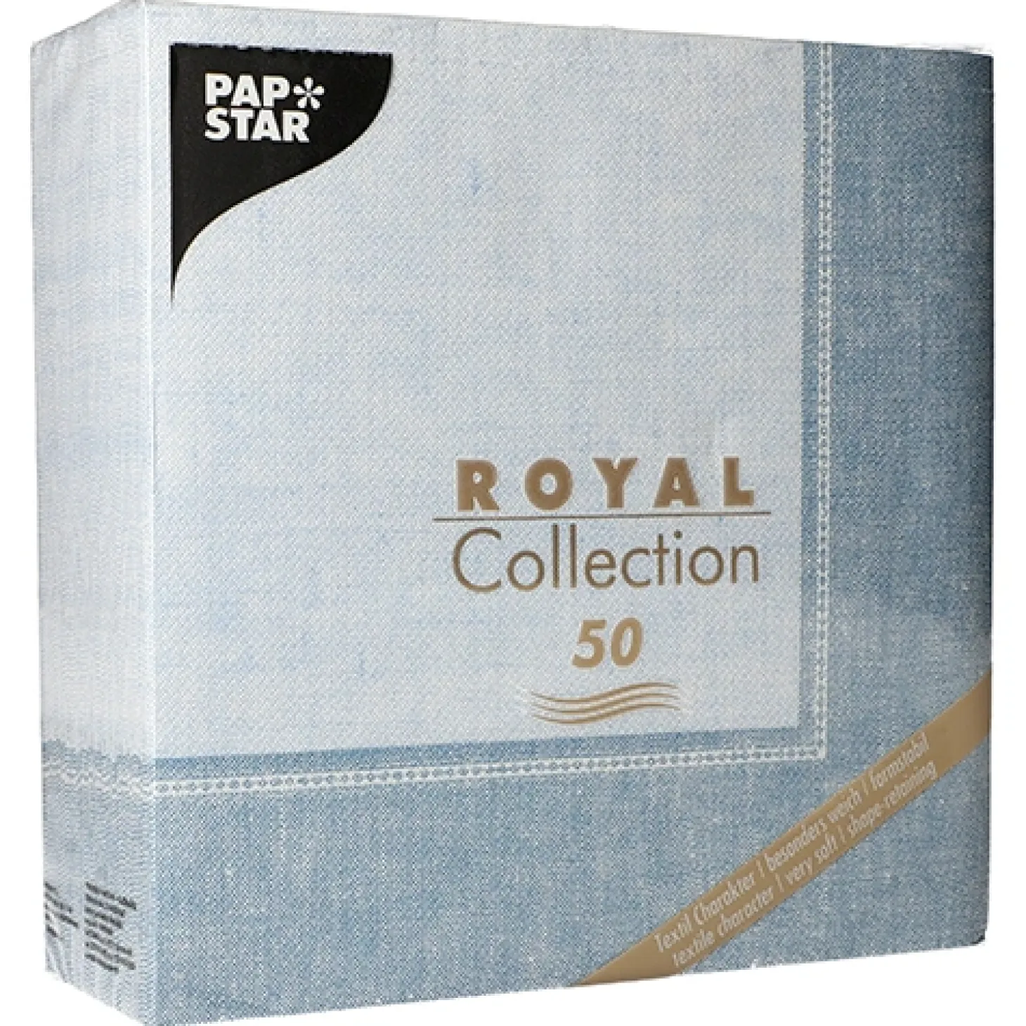 PAPSTAR Servietten "ROYAL Collection" 1/4-Falz 40 cm x 40 cm arktikblau "Linum", 5 x 50 Stück