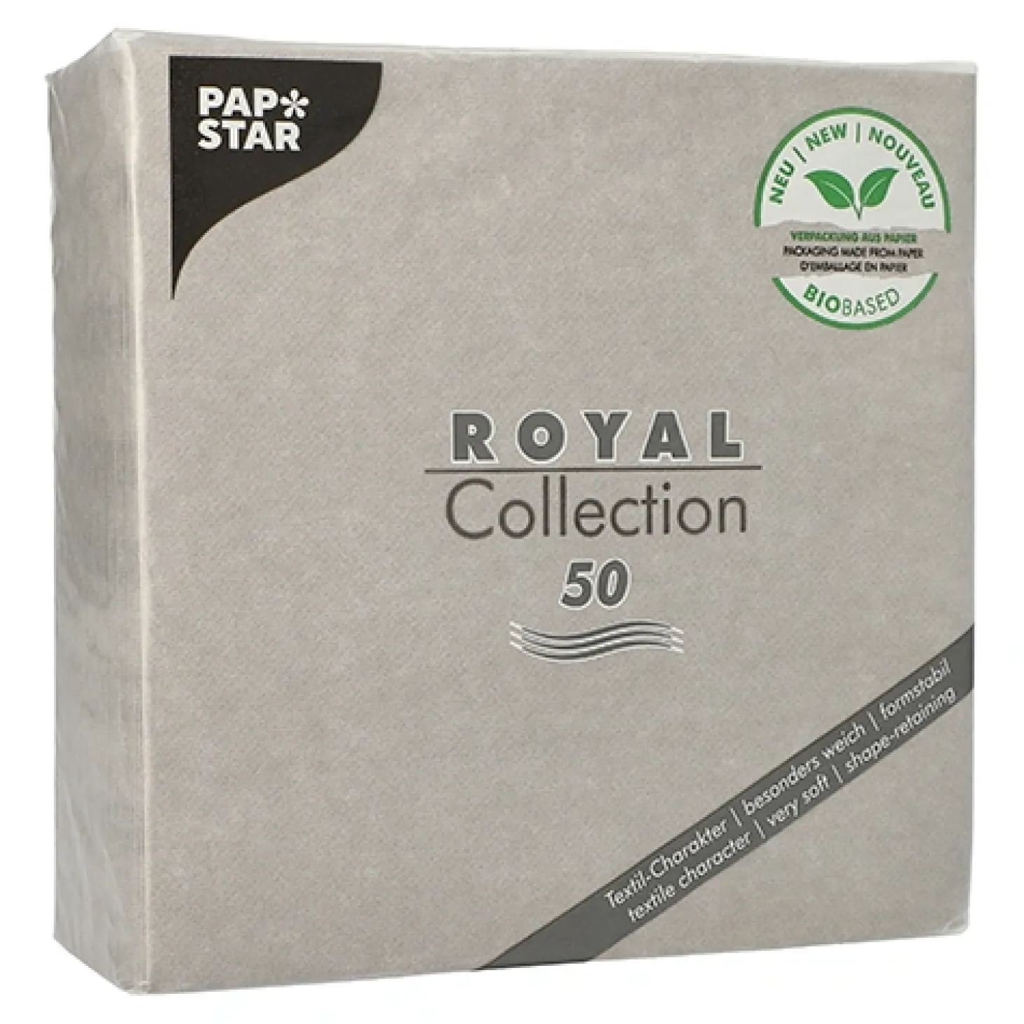 PAPSTAR Servietten "ROYAL Collection" 1/4-Falz 40 cm x 40 cm grau in Papierverpackung