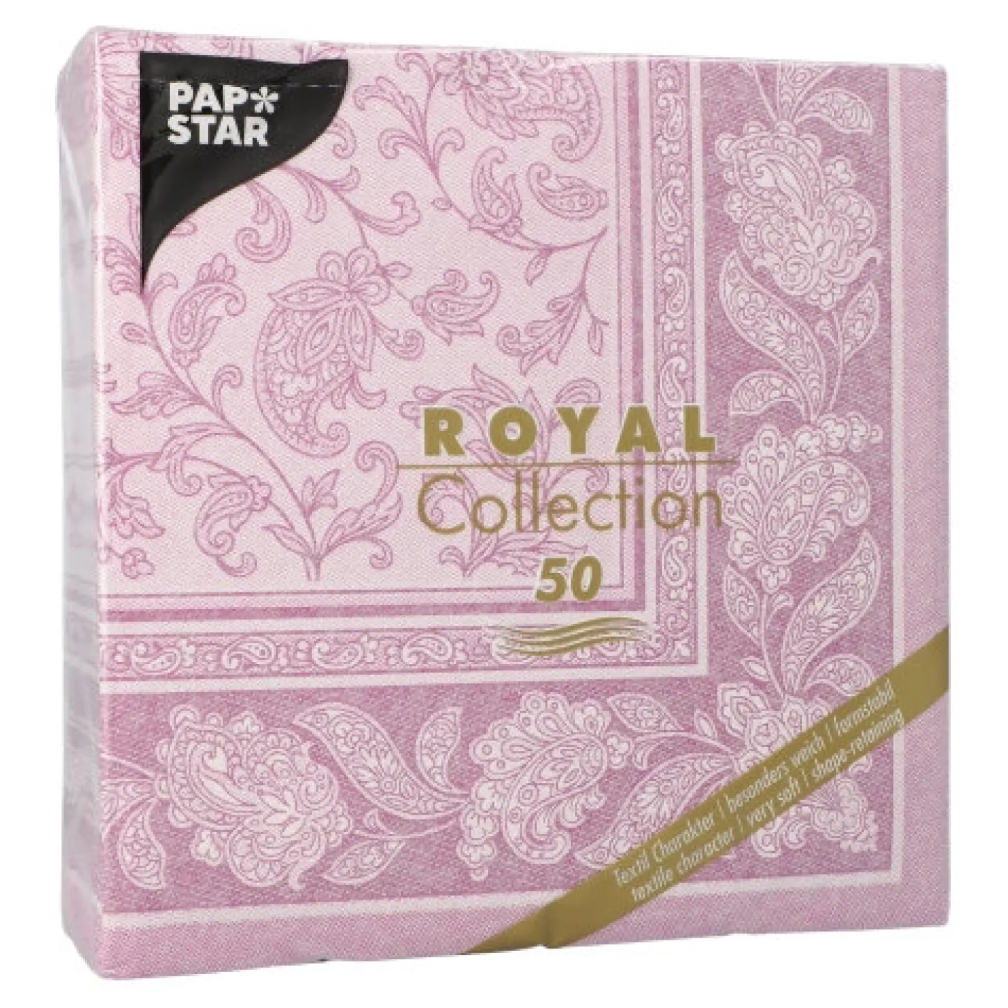 PAPSTAR Servietten "ROYAL Collection" 1/4-Falz 40 cm x 40 cm lila "Ornaments", 5 x 50 Stück