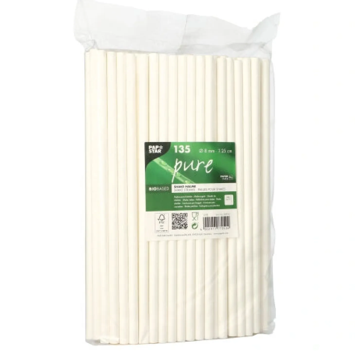 PAPSTAR Shake-Halme, Papier "pure" Ø 8 mm, 25 cm weiß, 50 x 135 Stück
